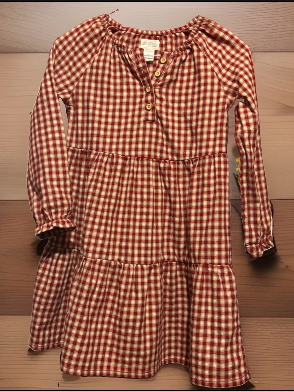 Carter's Red and White Gingham Long-Sleeve Tiered Dress